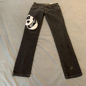 Levi's Jeans Juniors 1 Gray Low Rise Slim Straight Charcoal Skull Patch Stretch‎